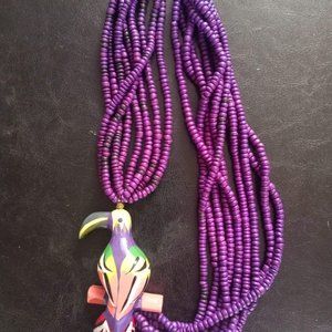 Vintage Wooden Purple Toucan Necklace